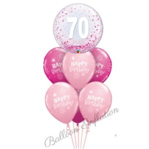 70th Birthday Pink Confetti Bubble Balloon Bouquet