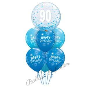 90th Birthday Blue Confetti Bubble Balloon Bouquet