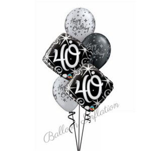 40th Elegant Black & Silver Birthday Balloon Bouquet