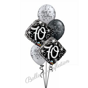 70th Elegant Black & Silver Birthday Balloon Bouquet