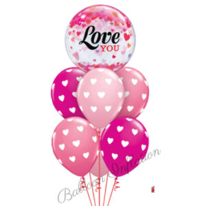 Valentines Day Pink Hearts Bubble Balloon Bouquet